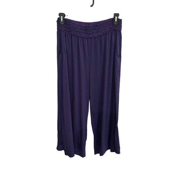 One World Pull On Wide Leg Pants Purple Sz XL Smocked Elastic Waist Boho Relaxed - Picture 1 of 11